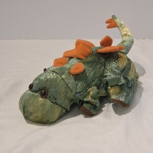 CalToy Hand Puppet Dinosaur Green Plush Orange Spikes, Plush, 12" Long